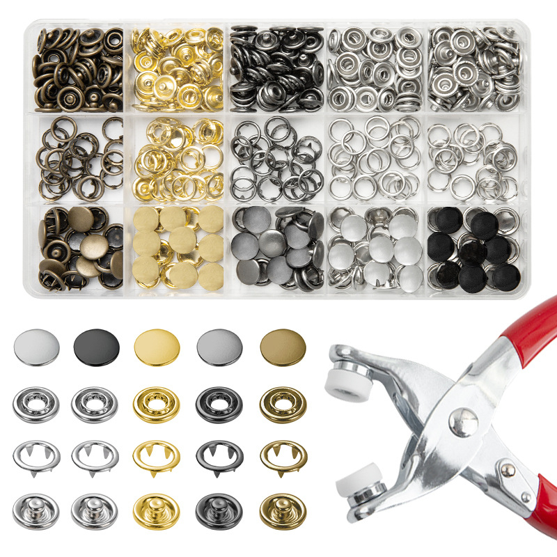 Метални snap копчета с пет щипки, скрити за дрехи — сплав, комплект за монтаж; подходящи за дънки, шапки, ризи, якета и чанти