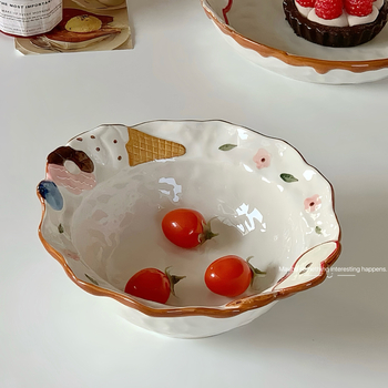 Porcelanski duboki tanjur u Ins stilu, s podglazurnim završnim slojem, okrugli, mikrovalno siguran, tanjur za doručak i desert.