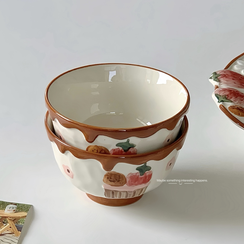 Porcelanski duboki tanjur u Ins stilu, s podglazurnim završnim slojem, okrugli, mikrovalno siguran, tanjur za doručak i desert.