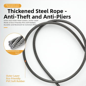 Mechanický zámok so železným káblom, 5 mm hrúbka zámky, model G-GSGS-240420, vhodný pre batožinu, dvierka skriniek a košíky na bicykle