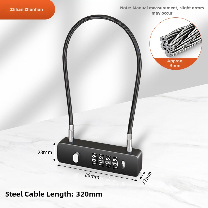 Mechanický zámok so železným káblom, 5 mm hrúbka zámky, model G-GSGS-240420, vhodný pre batožinu, dvierka skriniek a košíky na bicykle