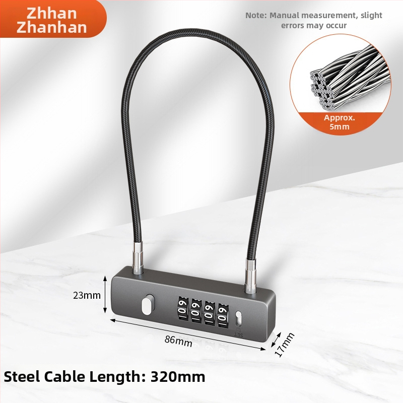 Mechanický zámok so železným káblom, 5 mm hrúbka zámky, model G-GSGS-240420, vhodný pre batožinu, dvierka skriniek a košíky na bicykle