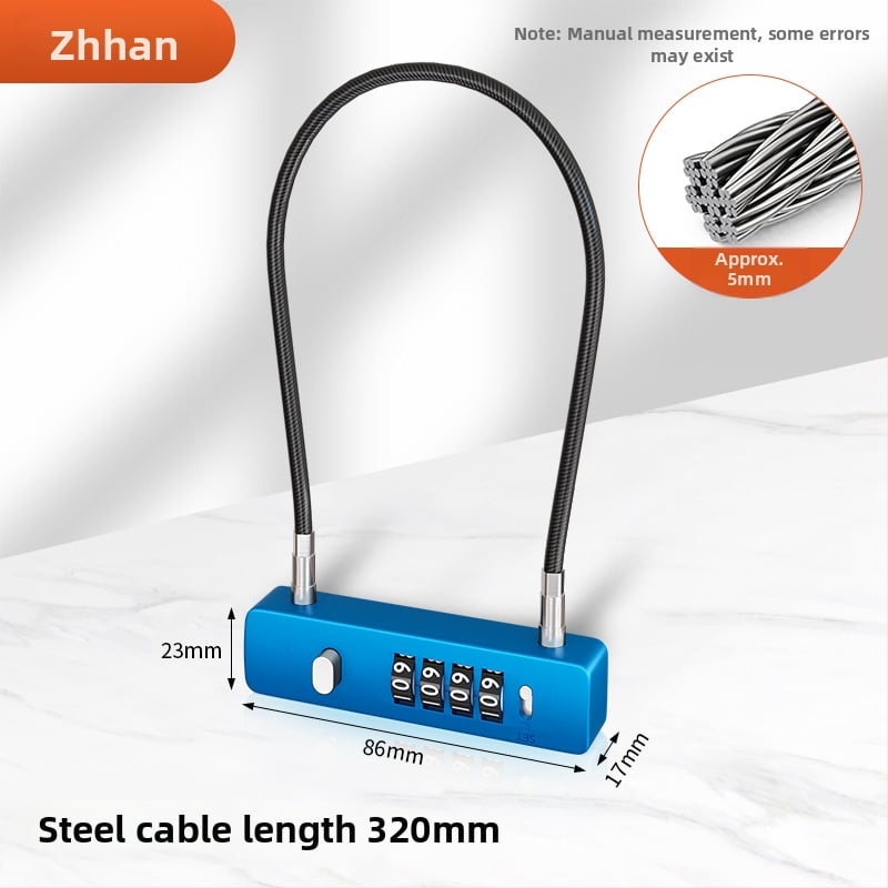 Mechanický zámok so železným káblom, 5 mm hrúbka zámky, model G-GSGS-240420, vhodný pre batožinu, dvierka skriniek a košíky na bicykle