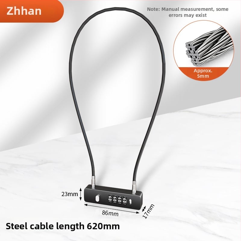 Mechanický zámok so železným káblom, 5 mm hrúbka zámky, model G-GSGS-240420, vhodný pre batožinu, dvierka skriniek a košíky na bicykle