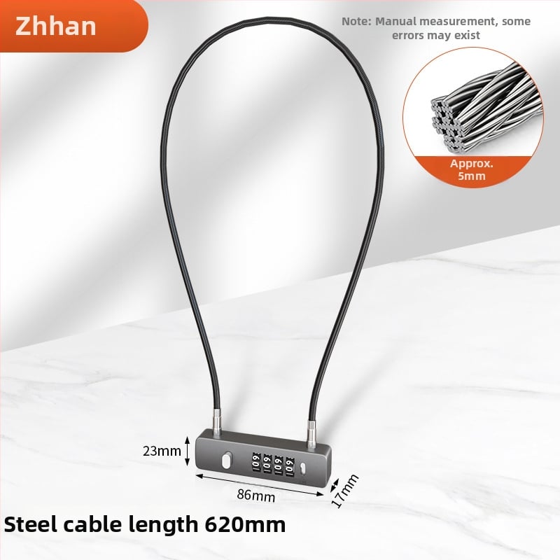 Mechanický zámok so železným káblom, 5 mm hrúbka zámky, model G-GSGS-240420, vhodný pre batožinu, dvierka skriniek a košíky na bicykle