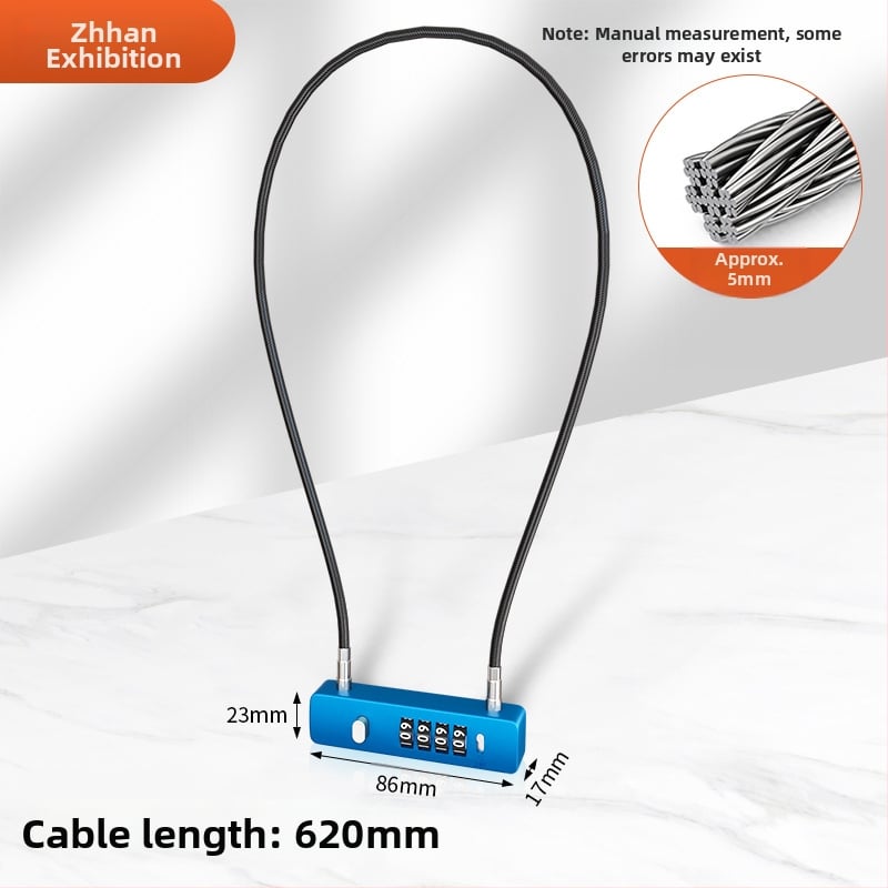 Mechanický zámok so železným káblom, 5 mm hrúbka zámky, model G-GSGS-240420, vhodný pre batožinu, dvierka skriniek a košíky na bicykle