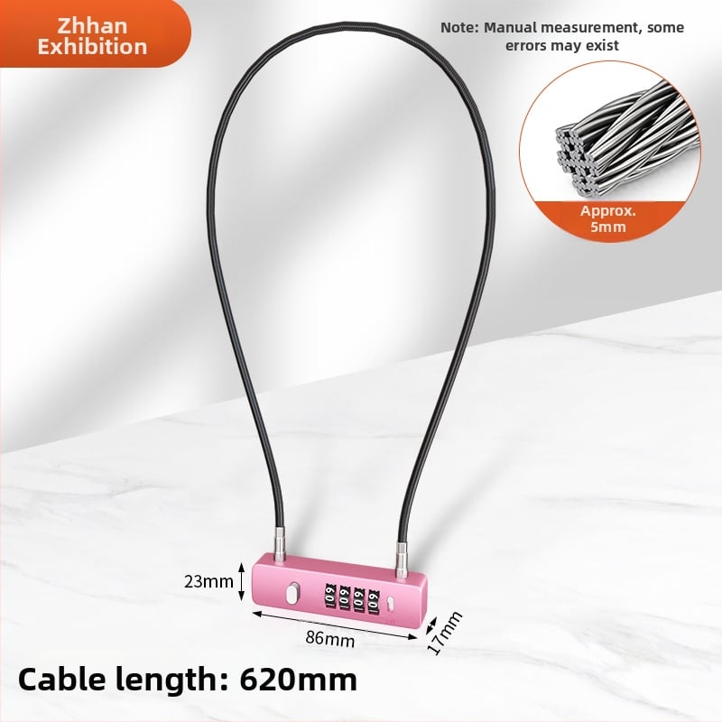 Mechanický zámok so železným káblom, 5 mm hrúbka zámky, model G-GSGS-240420, vhodný pre batožinu, dvierka skriniek a košíky na bicykle