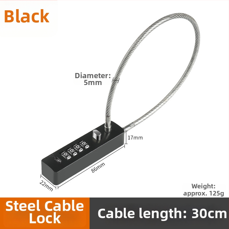 Mechanický zámok so železným káblom, 5 mm hrúbka zámky, model G-GSGS-240420, vhodný pre batožinu, dvierka skriniek a košíky na bicykle