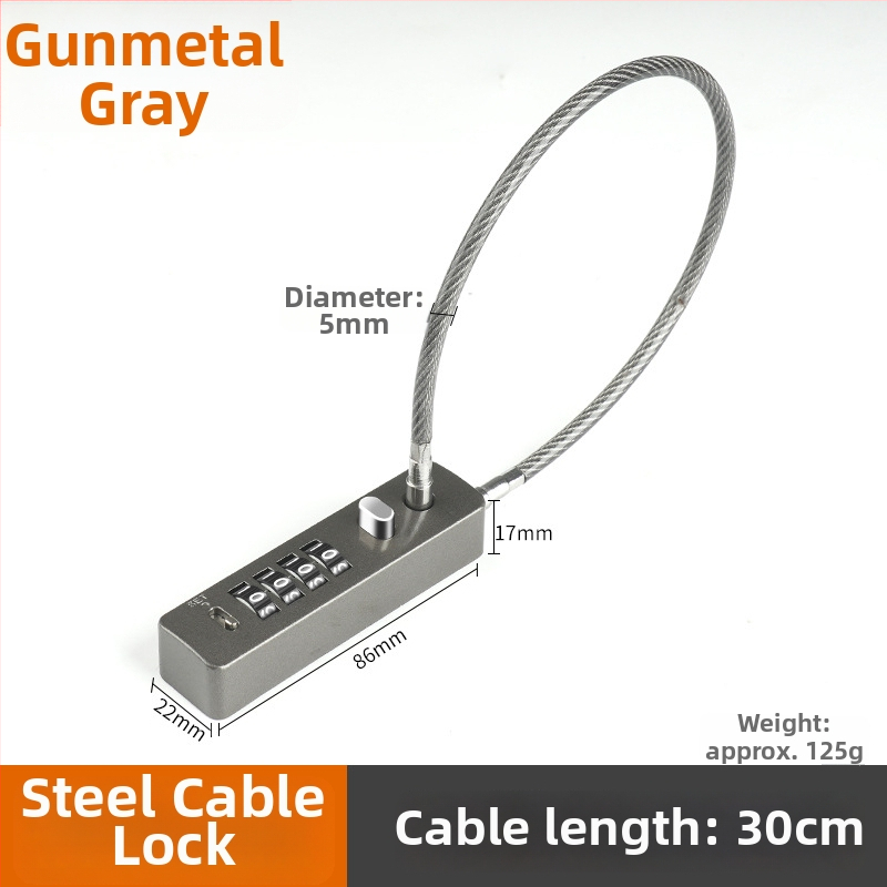 Mechanický zámok so železným káblom, 5 mm hrúbka zámky, model G-GSGS-240420, vhodný pre batožinu, dvierka skriniek a košíky na bicykle