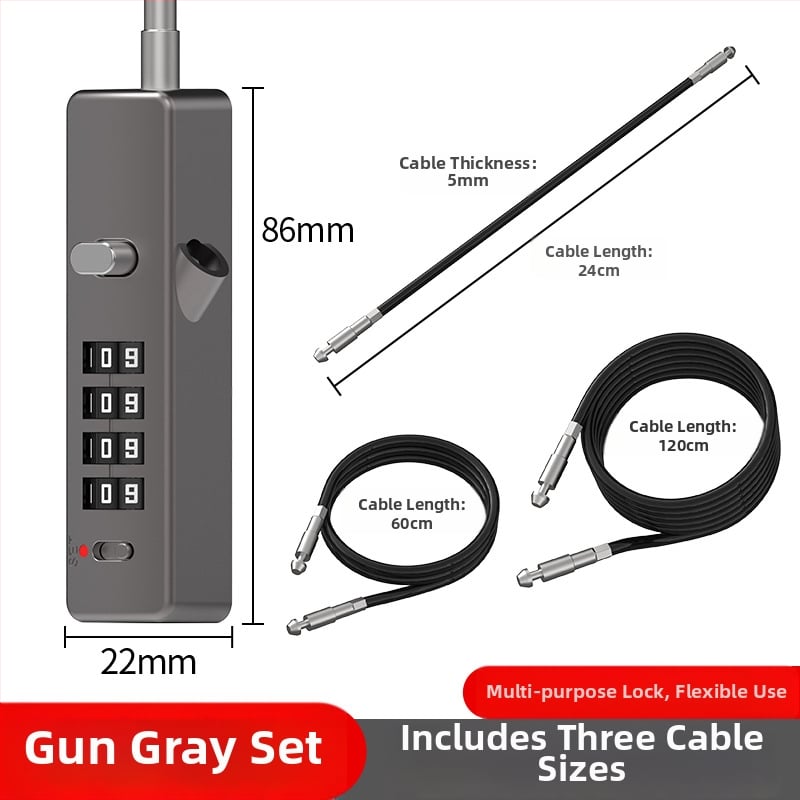 Mechanický zámok so železným káblom, 5 mm hrúbka zámky, model G-GSGS-240420, vhodný pre batožinu, dvierka skriniek a košíky na bicykle