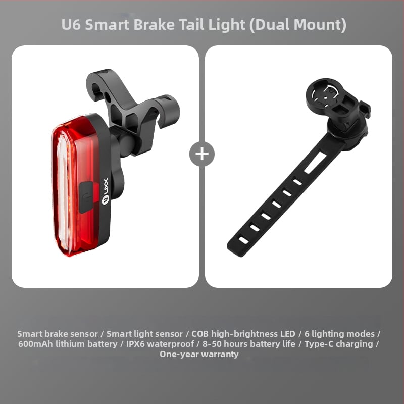 Задно светло за велосипед със умна спирачка и светкавично предупреждение за нощно каране (за планински и шосейни велосипеди)