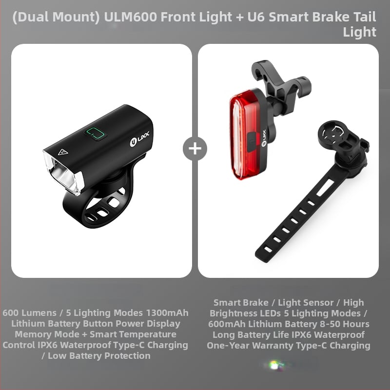 Задно светло за велосипед със умна спирачка и светкавично предупреждение за нощно каране (за планински и шосейни велосипеди)