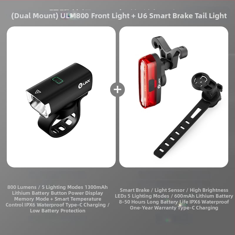 Задно светло за велосипед със умна спирачка и светкавично предупреждение за нощно каране (за планински и шосейни велосипеди)