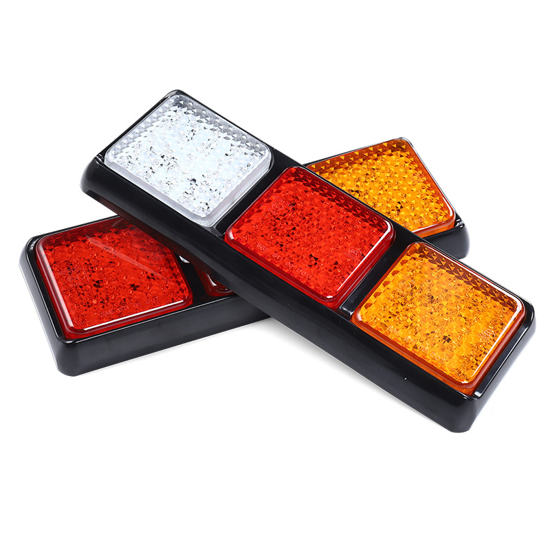 Zadné svetlá pre autá a nákladné autá, štvorcová séria, LED, 12V/24V, PC+ABS