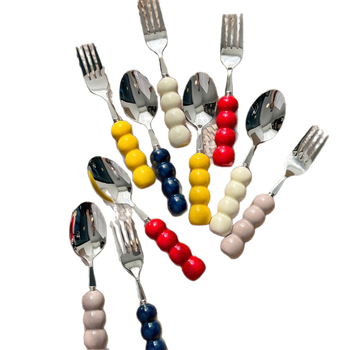 Kerámiával fogantyúzott kés, villa és kanál készlet, 304 rozsdamentes acélból, tükörfényes felület, egyszínű dizájn, friss és aranyos stílus