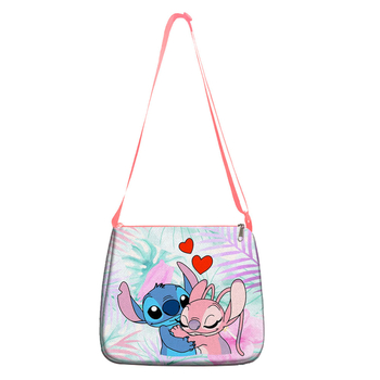 Ružičasta ženska torba Stitch — velika sedlasta torba za rame i crossbody, s motivom crtanog filma