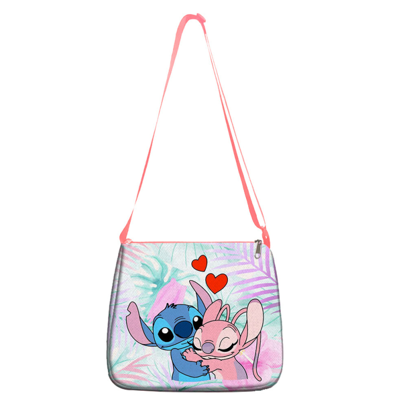 Ružičasta ženska torba Stitch — velika sedlasta torba za rame i crossbody, s motivom crtanog filma