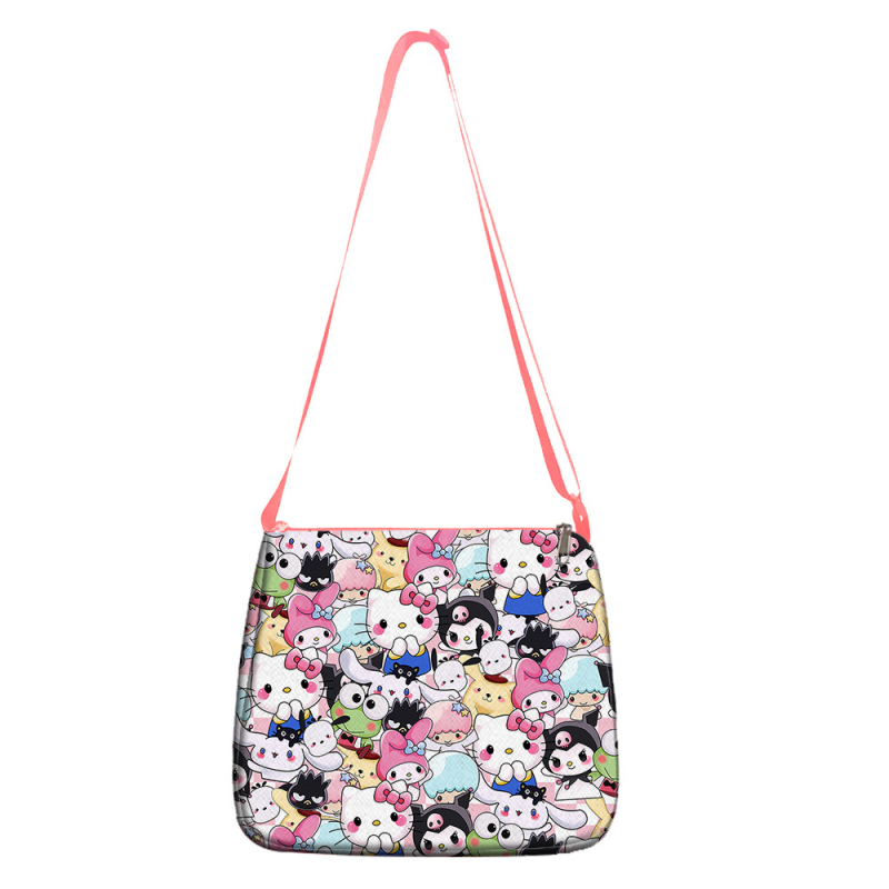Ružičasta ženska torba Stitch — velika sedlasta torba za rame i crossbody, s motivom crtanog filma