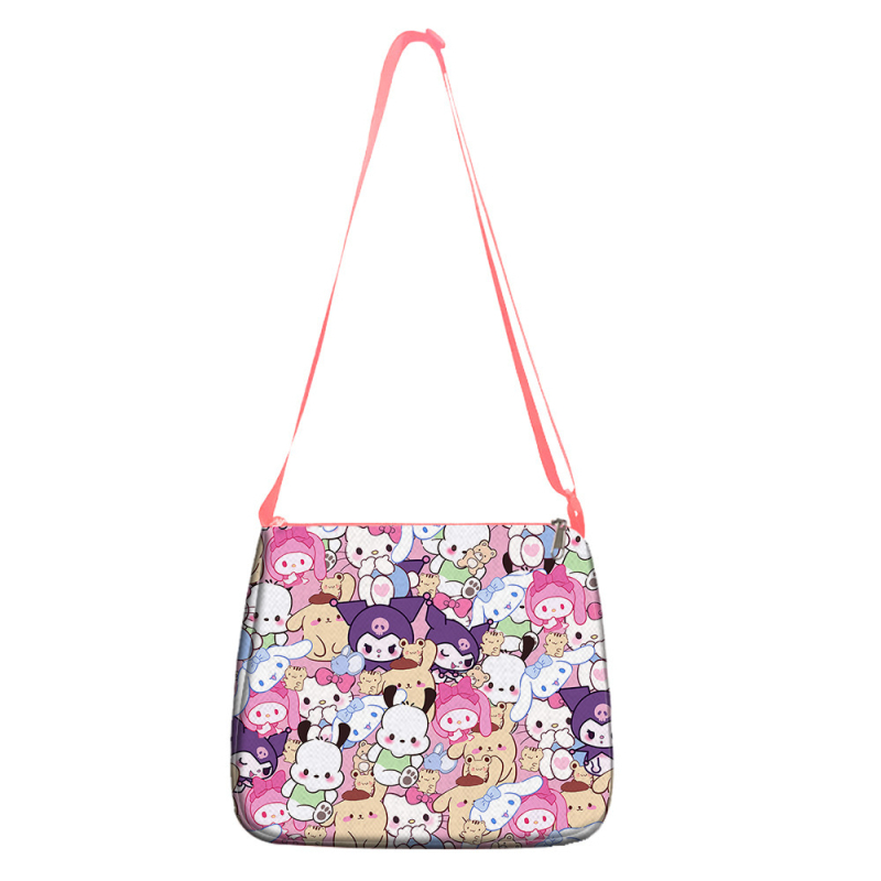 Ružičasta ženska torba Stitch — velika sedlasta torba za rame i crossbody, s motivom crtanog filma