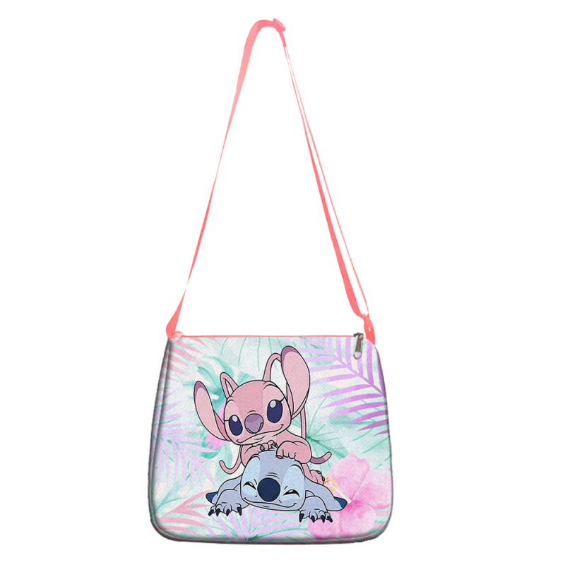 Ružičasta ženska torba Stitch — velika sedlasta torba za rame i crossbody, s motivom crtanog filma