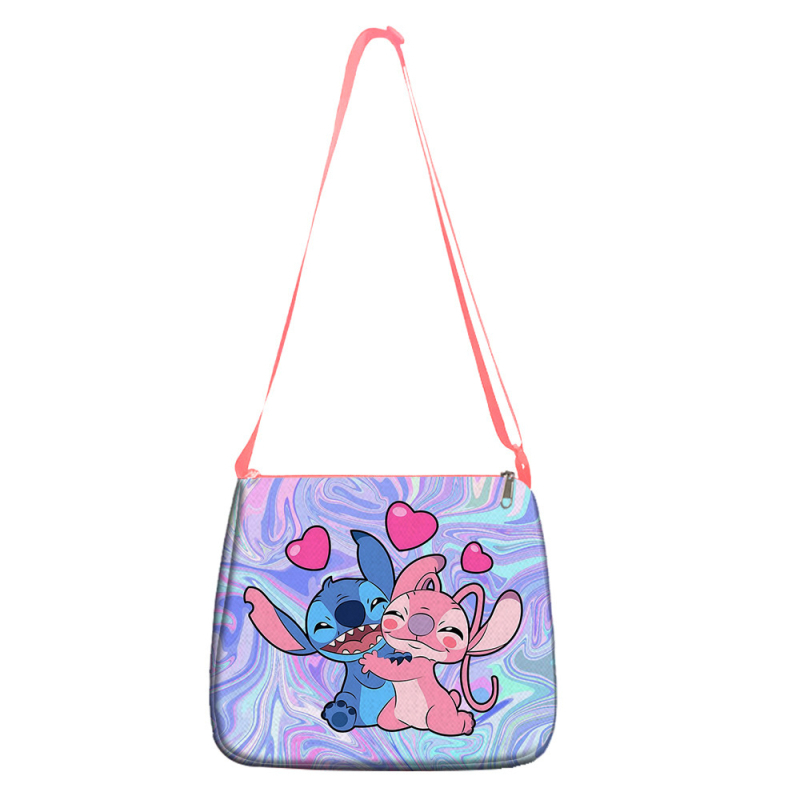Ružičasta ženska torba Stitch — velika sedlasta torba za rame i crossbody, s motivom crtanog filma