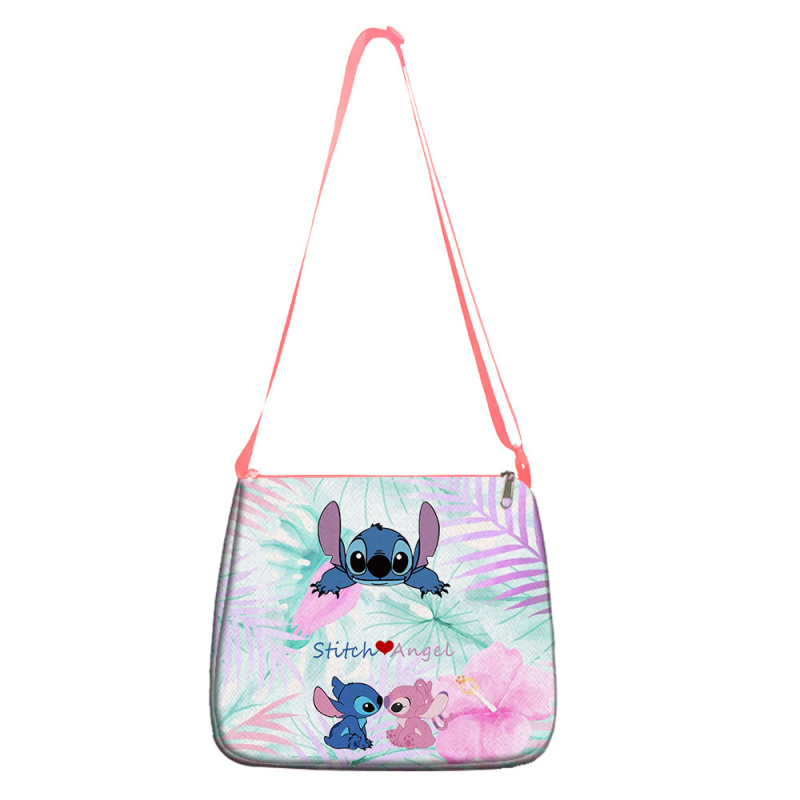 Ružičasta ženska torba Stitch — velika sedlasta torba za rame i crossbody, s motivom crtanog filma