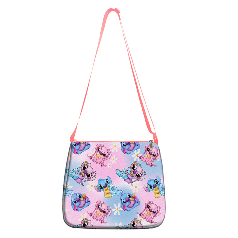 Ružičasta ženska torba Stitch — velika sedlasta torba za rame i crossbody, s motivom crtanog filma