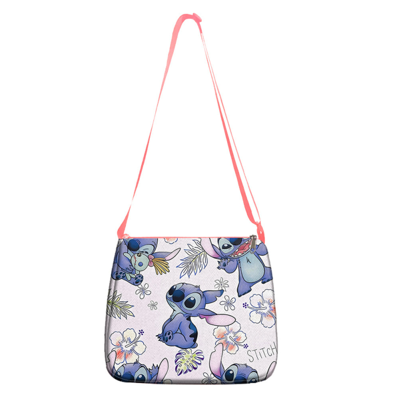 Ružičasta ženska torba Stitch — velika sedlasta torba za rame i crossbody, s motivom crtanog filma
