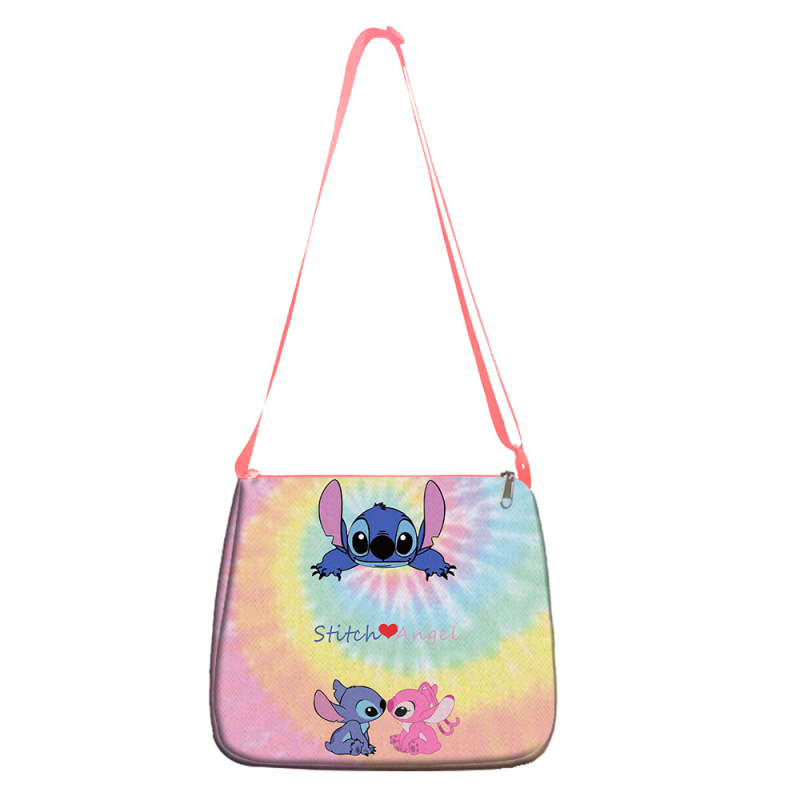Ružičasta ženska torba Stitch — velika sedlasta torba za rame i crossbody, s motivom crtanog filma
