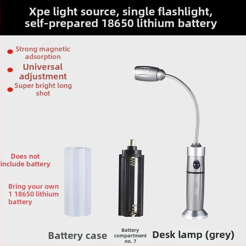 LED лампа за работа с гъвкава тръба, Ledora чип, презареждаща се, регулирам фокус, корпус от алуминиева сплав, ≤100 лм