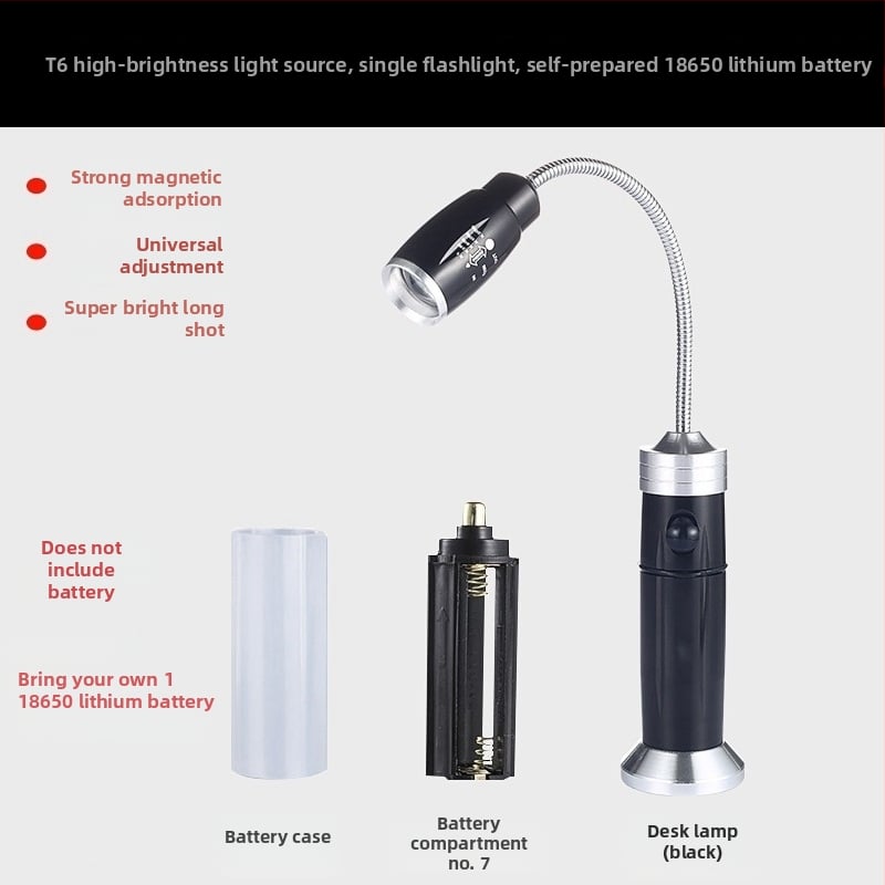 LED лампа за работа с гъвкава тръба, Ledora чип, презареждаща се, регулирам фокус, корпус от алуминиева сплав, ≤100 лм