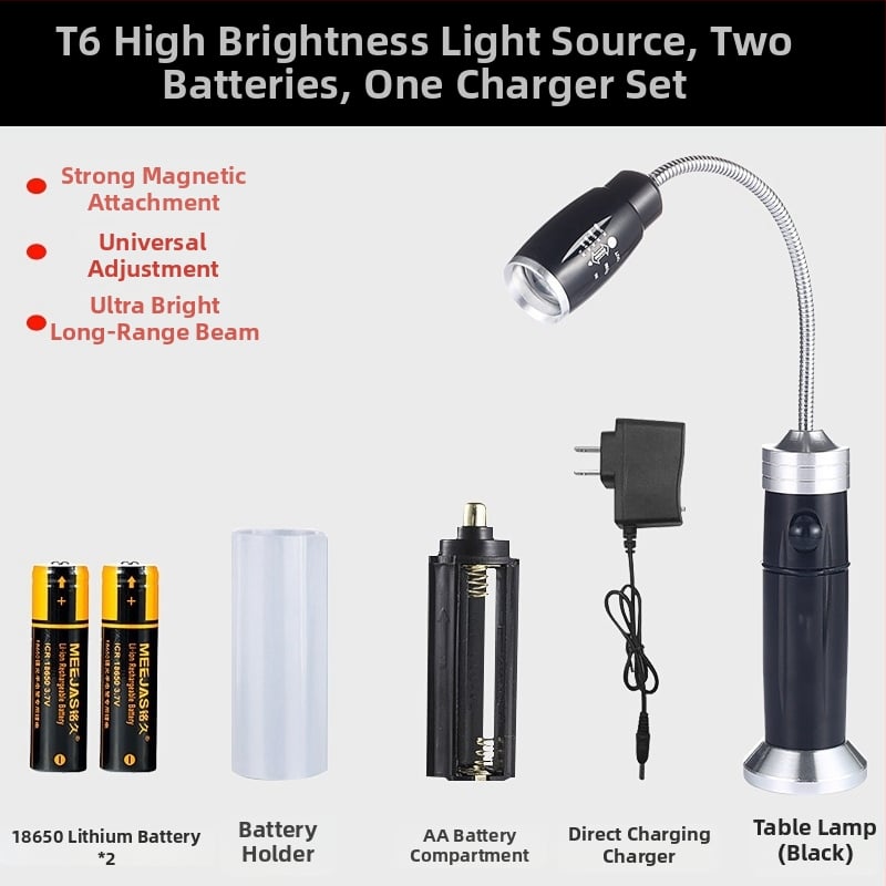 LED лампа за работа с гъвкава тръба, Ledora чип, презареждаща се, регулирам фокус, корпус от алуминиева сплав, ≤100 лм