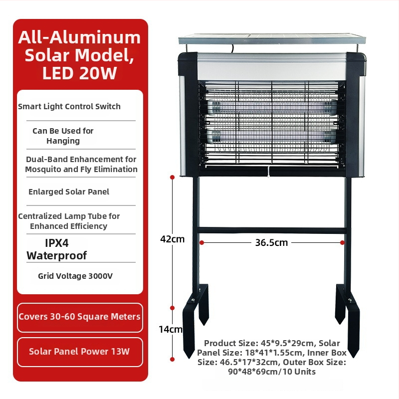 Saulės energijos lauko uodų naikinimo lemputė - LED, 220V, 20W, CE sertifikuota, pritaikymasAvailable (LED; 220V; 20W; CE)