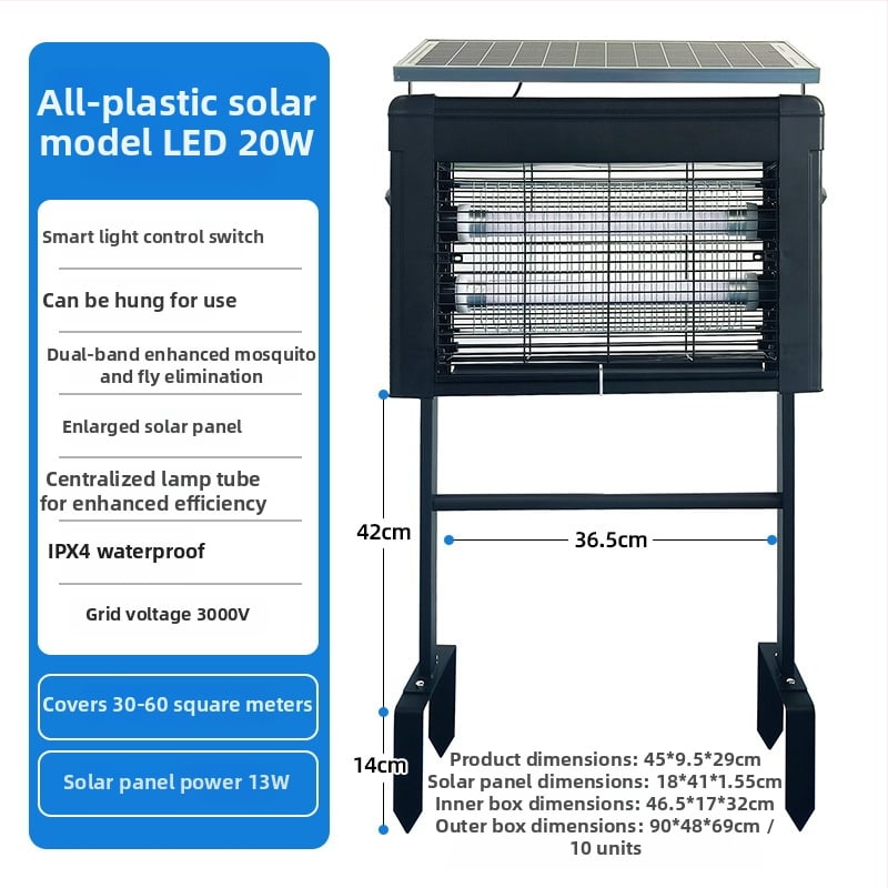 Napelemes kültéri szúnyogirtó lámpa - LED, 220V, 20W, CE-tanúsítvány, testreszabás elérhető (LED; 220V; 20W; CE)