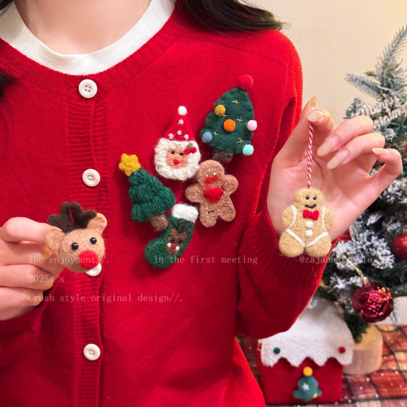 Broš s likom Gingerbread Man - plišasti materijal, karikatura lik, božićni stil, unisex dodatak