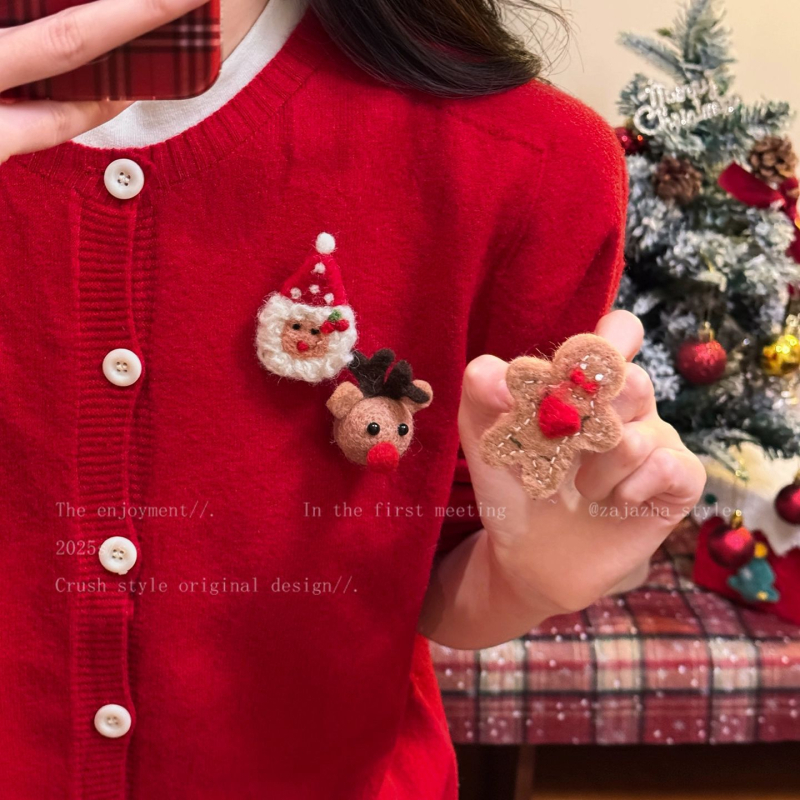 Broš s likom Gingerbread Man - plišasti materijal, karikatura lik, božićni stil, unisex dodatak