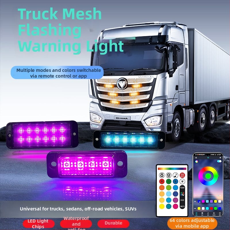 Universali krovininio automobilio grotelėms LED dienos žibintas su nuotolinio valdymo programėle | Medžiaga: guma | Įtampa: 12–24V | Modelis: nuotolinio valdymo programėlė | Suderinama su: 12–24V universalus