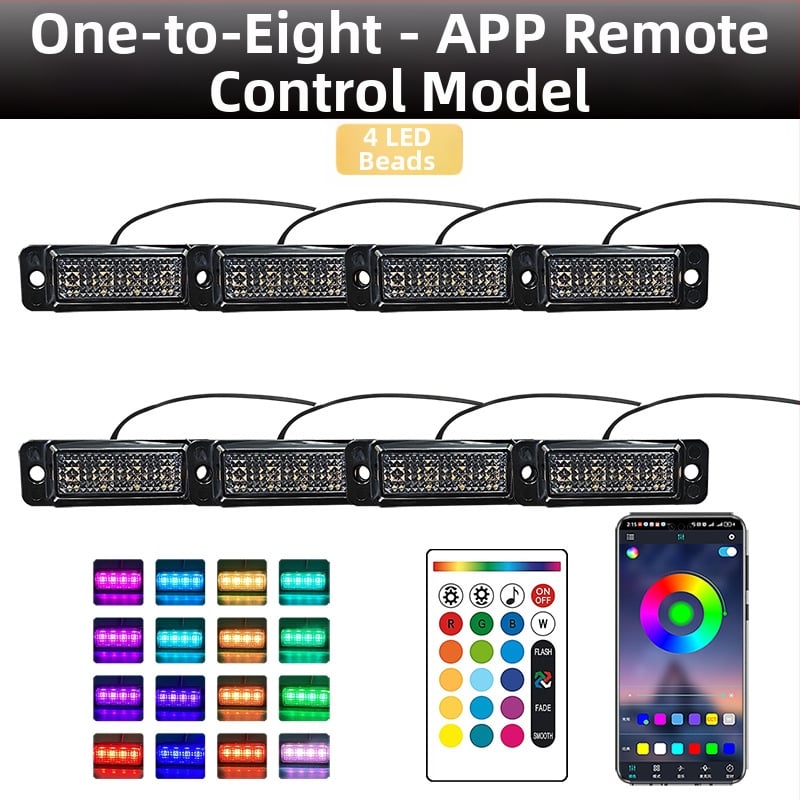 Universali krovininio automobilio grotelėms LED dienos žibintas su nuotolinio valdymo programėle | Medžiaga: guma | Įtampa: 12–24V | Modelis: nuotolinio valdymo programėlė | Suderinama su: 12–24V universalus