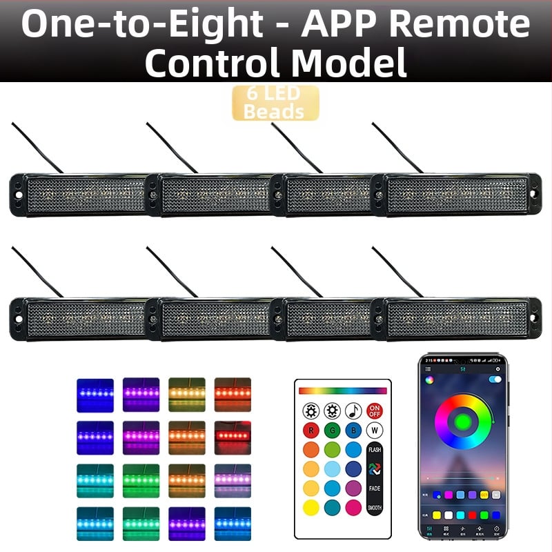 Universali krovininio automobilio grotelėms LED dienos žibintas su nuotolinio valdymo programėle | Medžiaga: guma | Įtampa: 12–24V | Modelis: nuotolinio valdymo programėlė | Suderinama su: 12–24V universalus