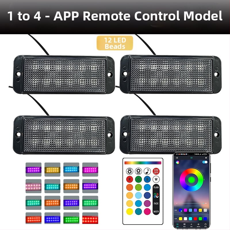 Universali krovininio automobilio grotelėms LED dienos žibintas su nuotolinio valdymo programėle | Medžiaga: guma | Įtampa: 12–24V | Modelis: nuotolinio valdymo programėlė | Suderinama su: 12–24V universalus