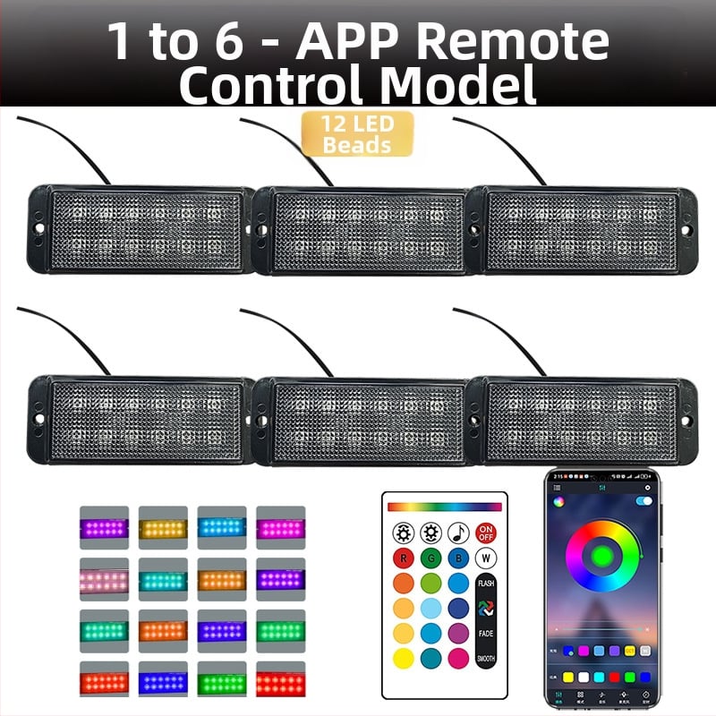 Universali krovininio automobilio grotelėms LED dienos žibintas su nuotolinio valdymo programėle | Medžiaga: guma | Įtampa: 12–24V | Modelis: nuotolinio valdymo programėlė | Suderinama su: 12–24V universalus