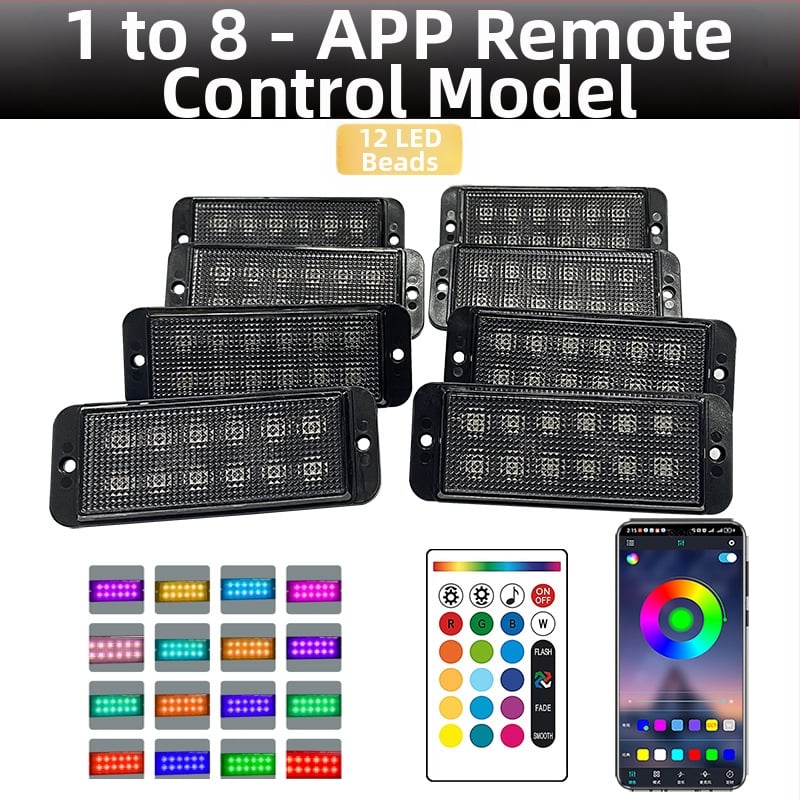 Universali krovininio automobilio grotelėms LED dienos žibintas su nuotolinio valdymo programėle | Medžiaga: guma | Įtampa: 12–24V | Modelis: nuotolinio valdymo programėlė | Suderinama su: 12–24V universalus