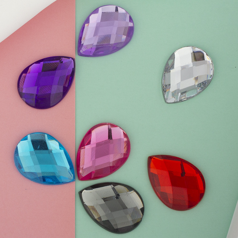 Akrilni dijamanti za DIY nakit i dodatke — kapljica vode s površinom kornjače i ravnim dnom, bez rupa, veličine 4×6 mm do 20×30 mm, za odjeću, obuću, torbe i naljepnice za telefon