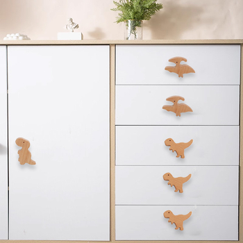 Drška za vrata ormara od drveta za dječju sobu, gravirani motiv dinosaura, nordijski stil