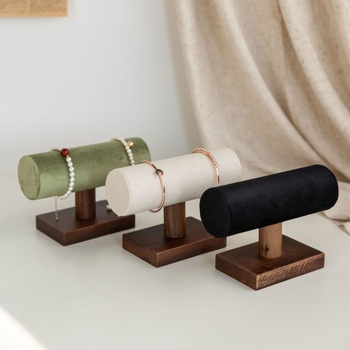 Suport pentru bijuterii din lemn de nuc – în formă de T, două niveluri, pentru inele, brăţări şi cercei, recuzită fotografică