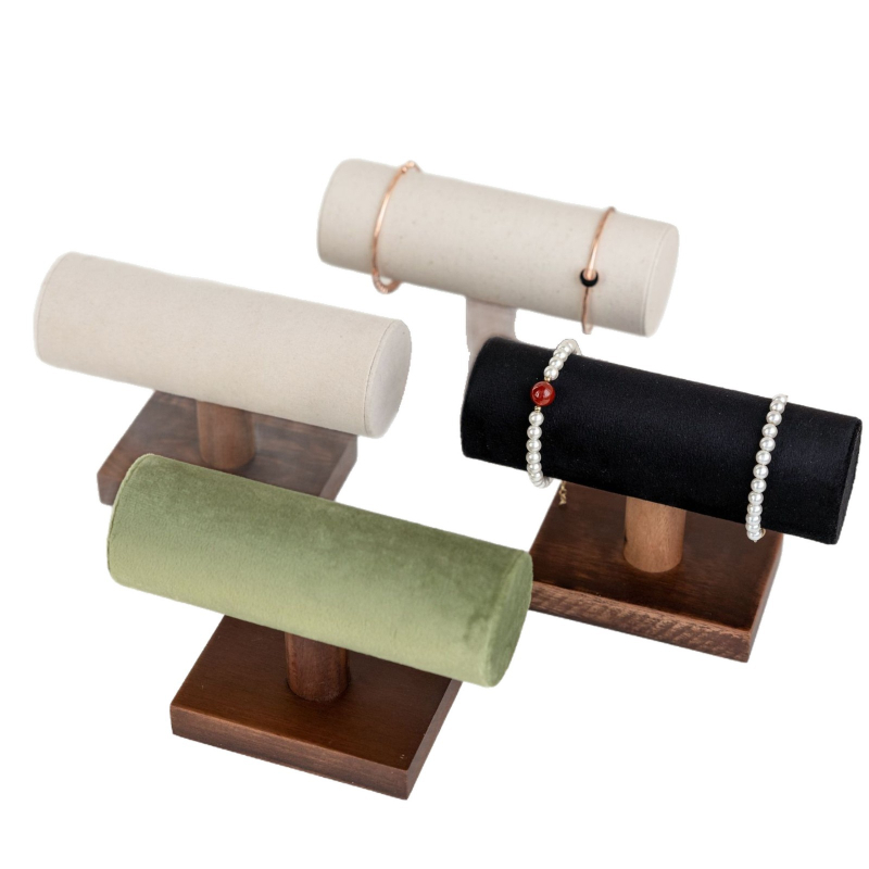 Suport pentru bijuterii din lemn de nuc – în formă de T, două niveluri, pentru inele, brăţări şi cercei, recuzită fotografică