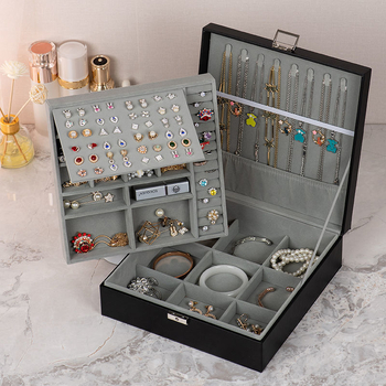 Nagy kapacitású ékszerdoboz, kétszintes zárható, porálló, papíralapanyag