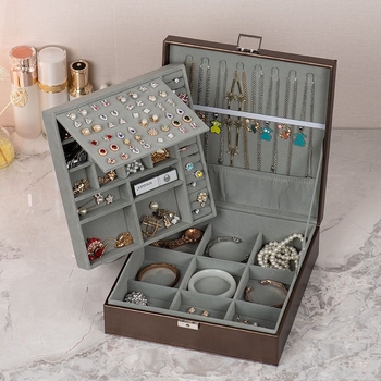 Nagy kapacitású ékszerdoboz, kétszintes zárható, porálló, papíralapanyag