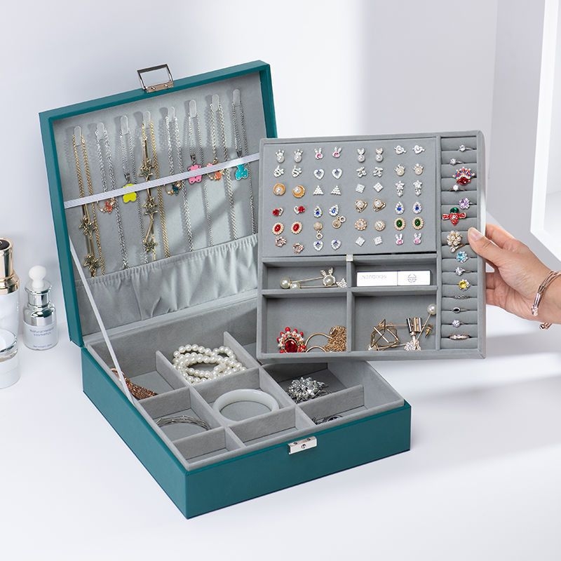 Nagy kapacitású ékszerdoboz, kétszintes zárható, porálló, papíralapanyag