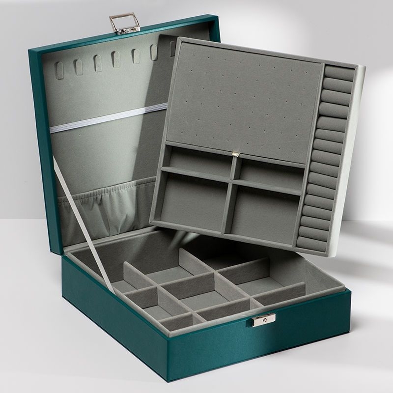 Nagy kapacitású ékszerdoboz, kétszintes zárható, porálló, papíralapanyag